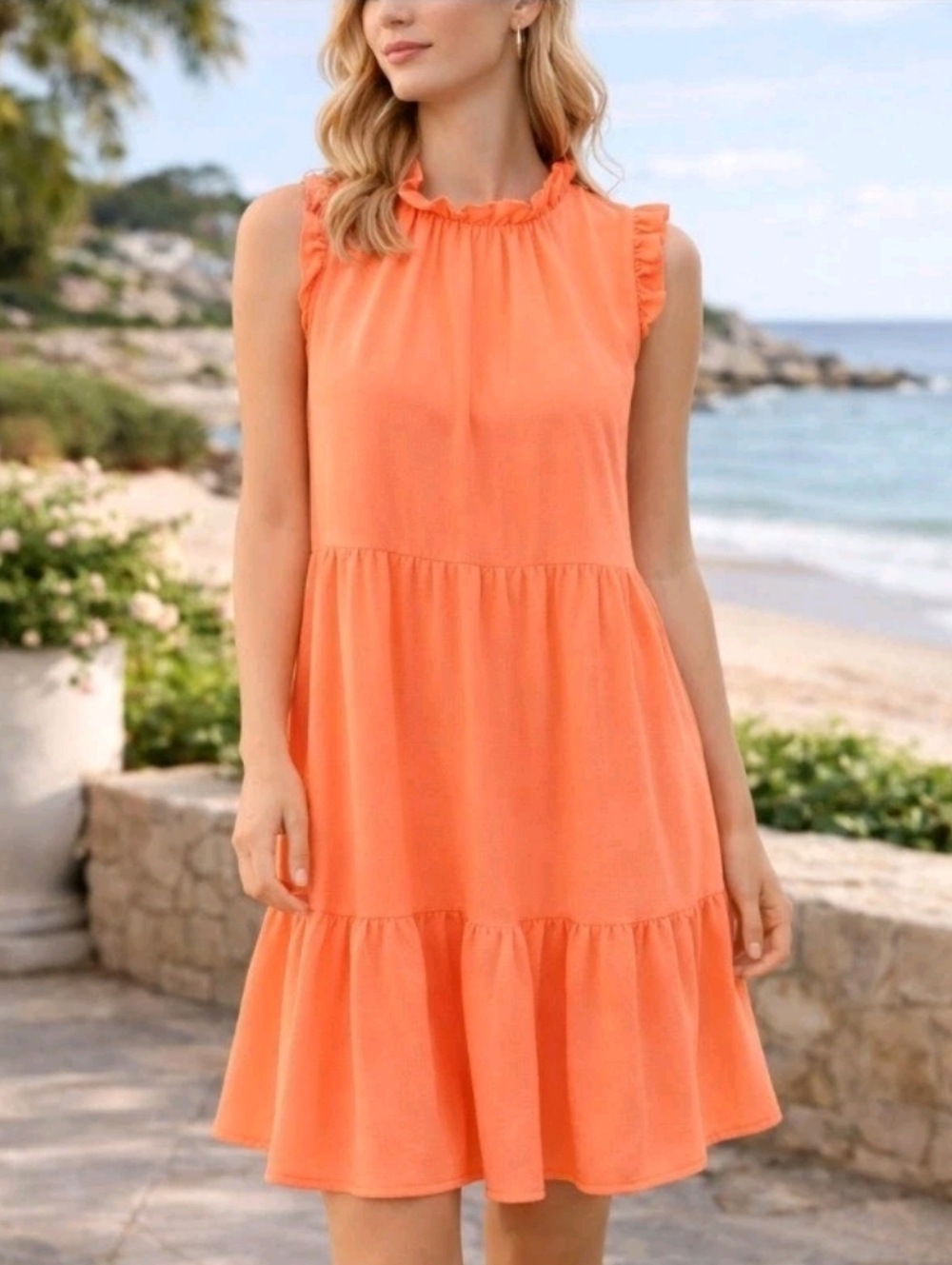 Lilly Pulitzer Womens Jazzy Orange Tangelo Tiered Sleeveless Beach Cruise Sz L